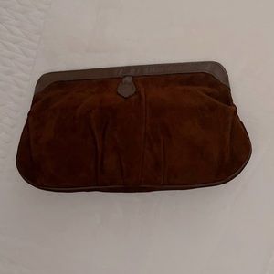 Brown Suede Clutch Handbag, Inside Zippered Pocket